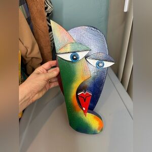 Joseph Derr Abstract Multicolor Face Sculpture 12x6